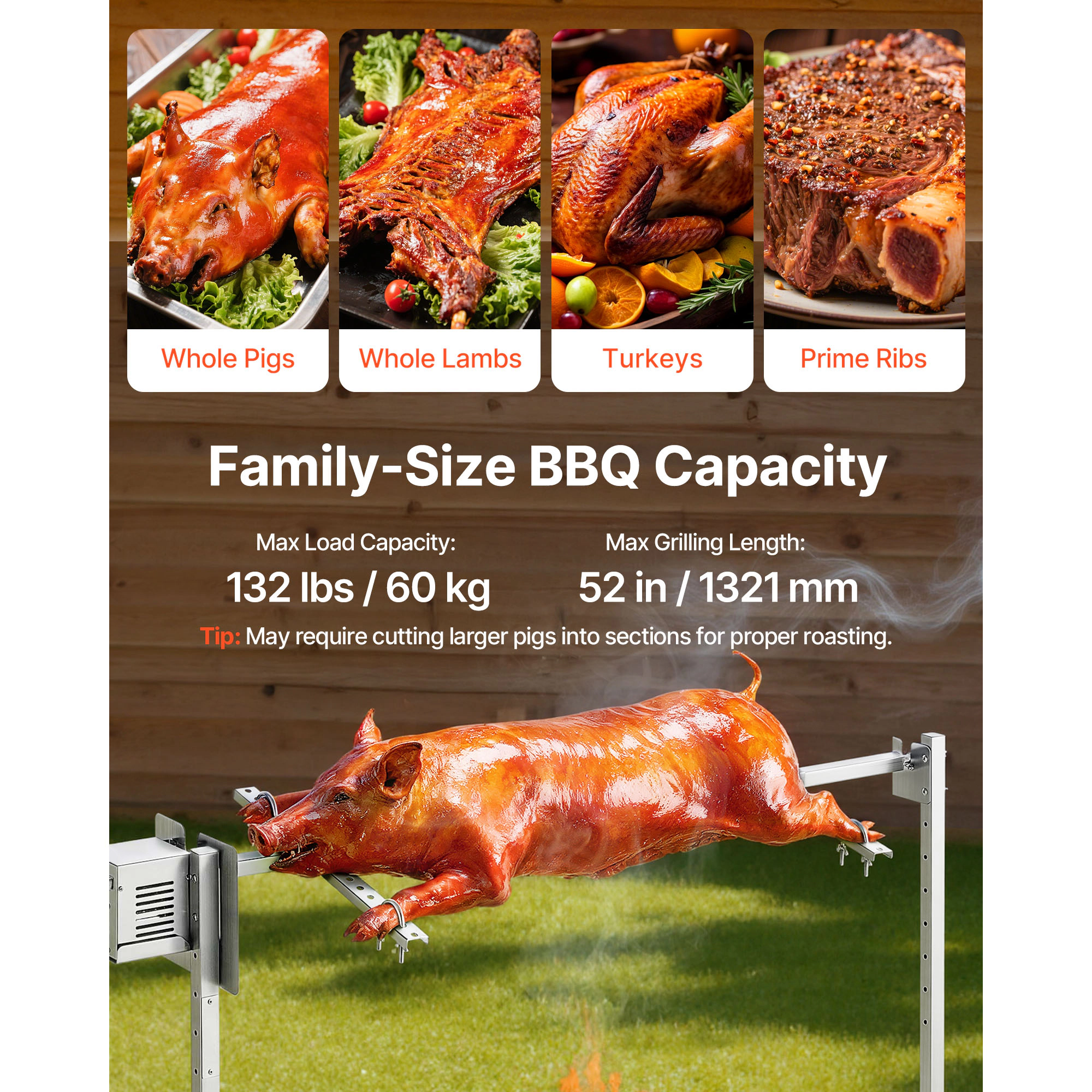 HONGGE Rotisserie Grill, AC120V 8 Level Height Electric Rotisserie Grill Kit