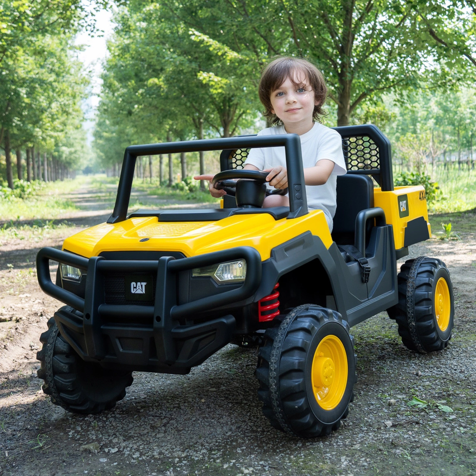 24V 2-Seater Kids Ride On Dump Truck Four 100-W Motors Tilting Bed Opening Tailgate Included Shovel Ages 3-8 Yellow