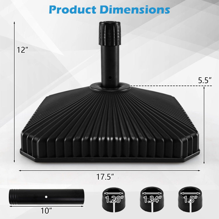 Hivvago Fillable Umbrella Base With Shell Texture And 3 Coupler Sizes-Black