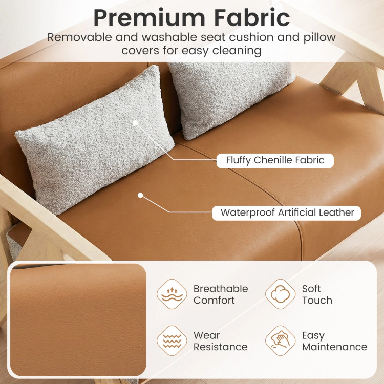 Hivvago Loveseat Sofa For Small Spaces With Throw Pillows Rubber Wood Frame Padded Seat