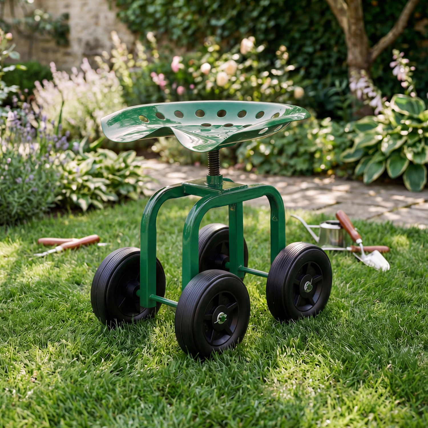 LJG Garden Rolling Workseat with 360° Swivel Seat and Adjustable Height