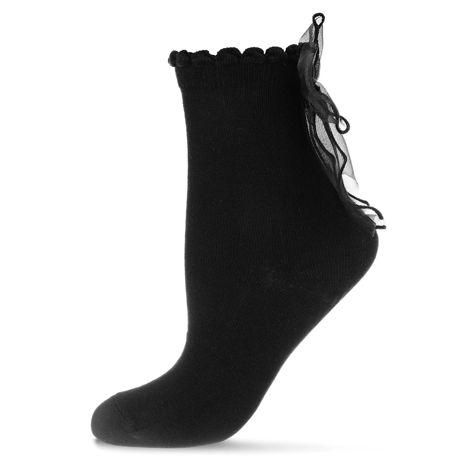 MeMoi Women's Flowing Ribbon Back Scalloped Edge Crew Socks