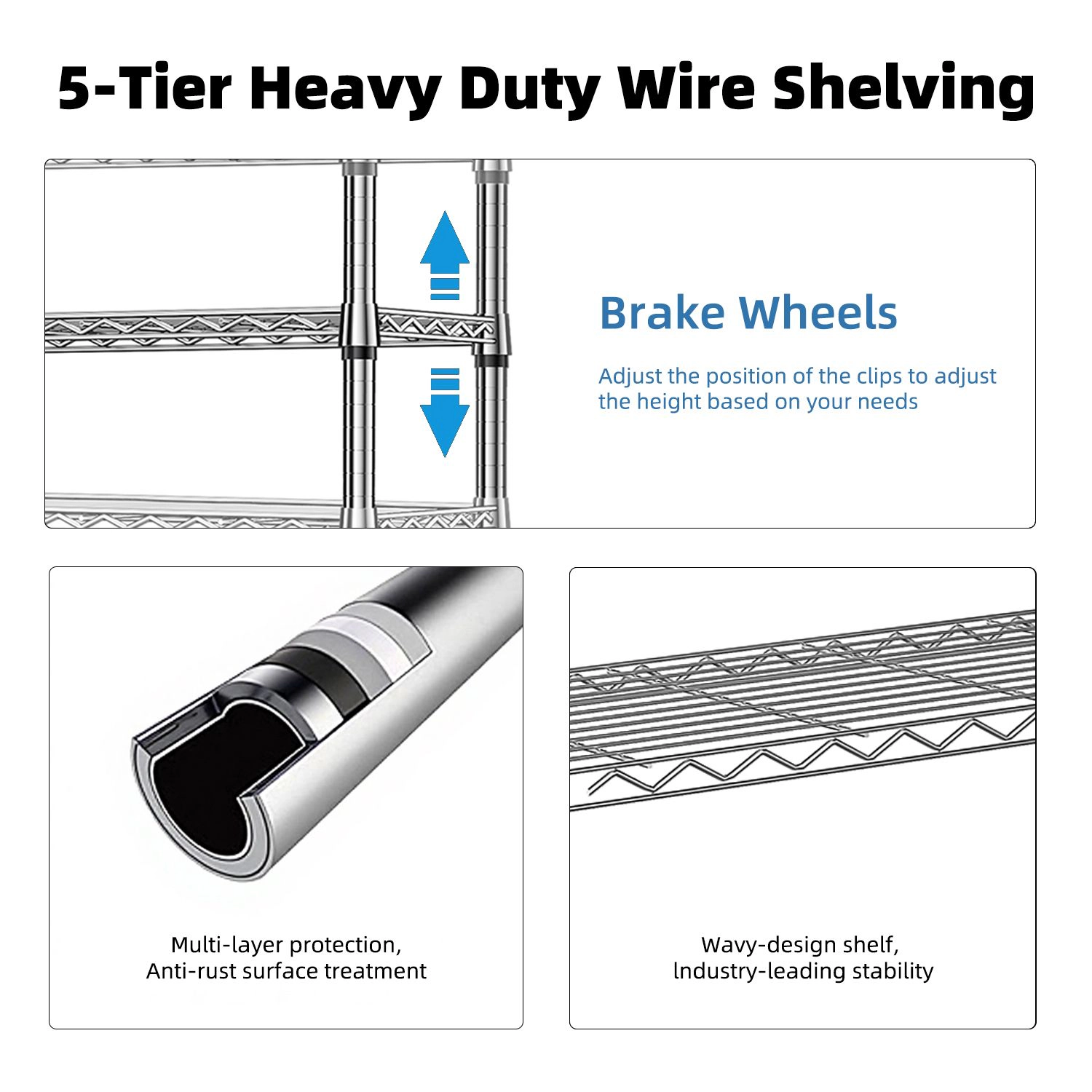 Flynama 5 Tier Utility Wire Shelving 1250 lbs Steel Organizer Rack for Home Kitchen and Office
