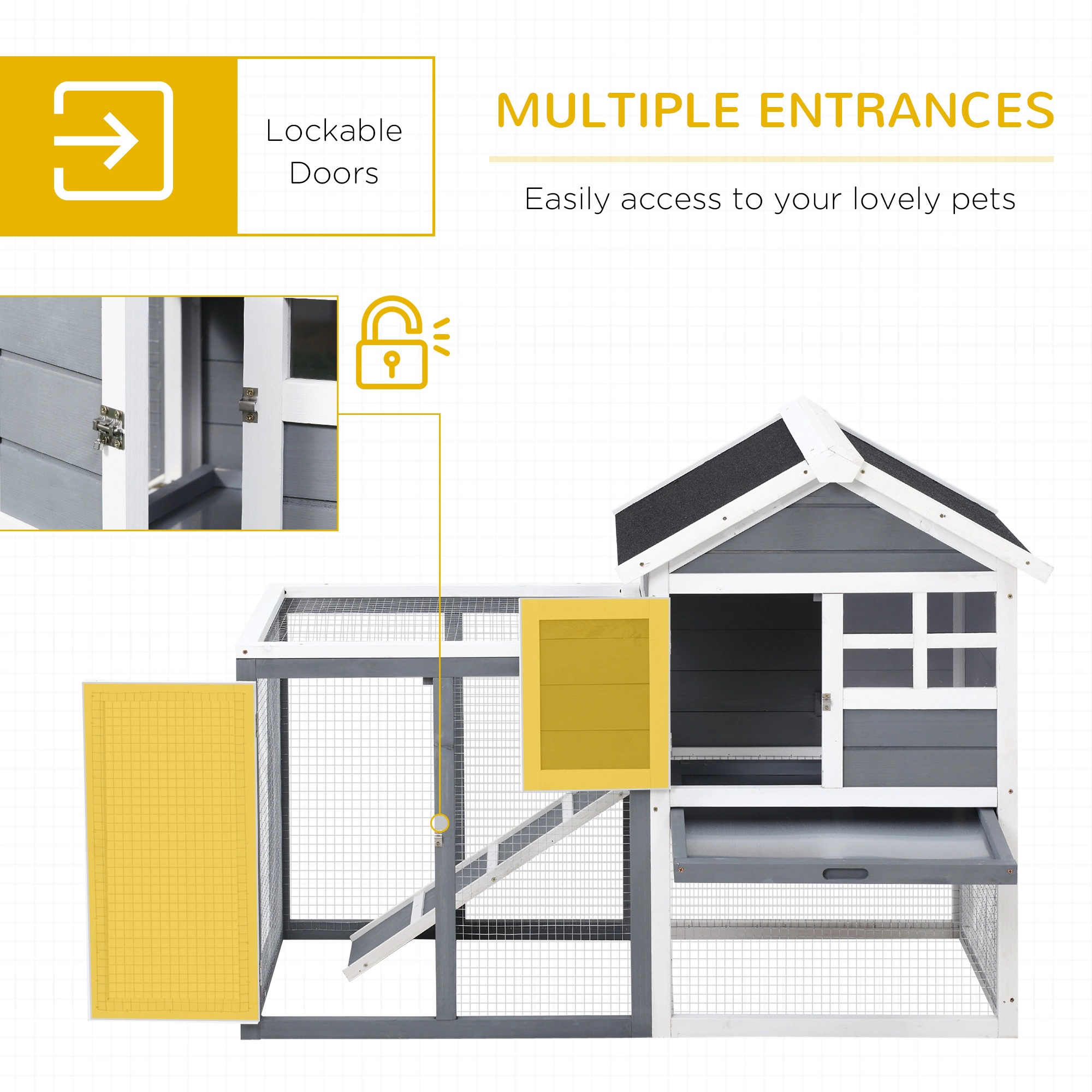 HONGGE Rabbit Wooden Hutch with Asphalt Roof Outdoor Run