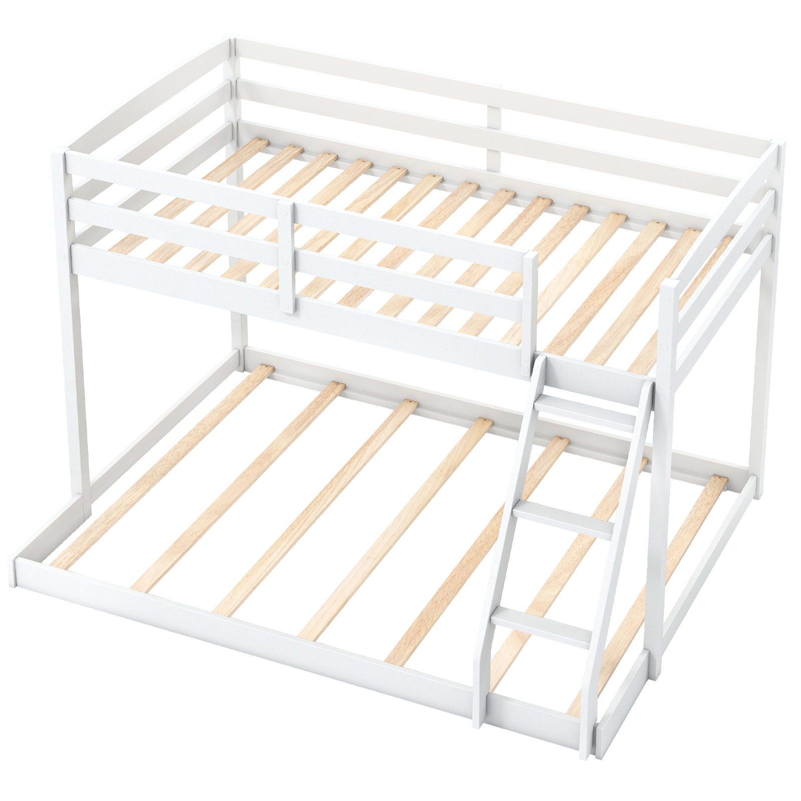 SUGIFT White 21 Support Slats and Guardrails Twin Over Full Kids Low Bunk Bed