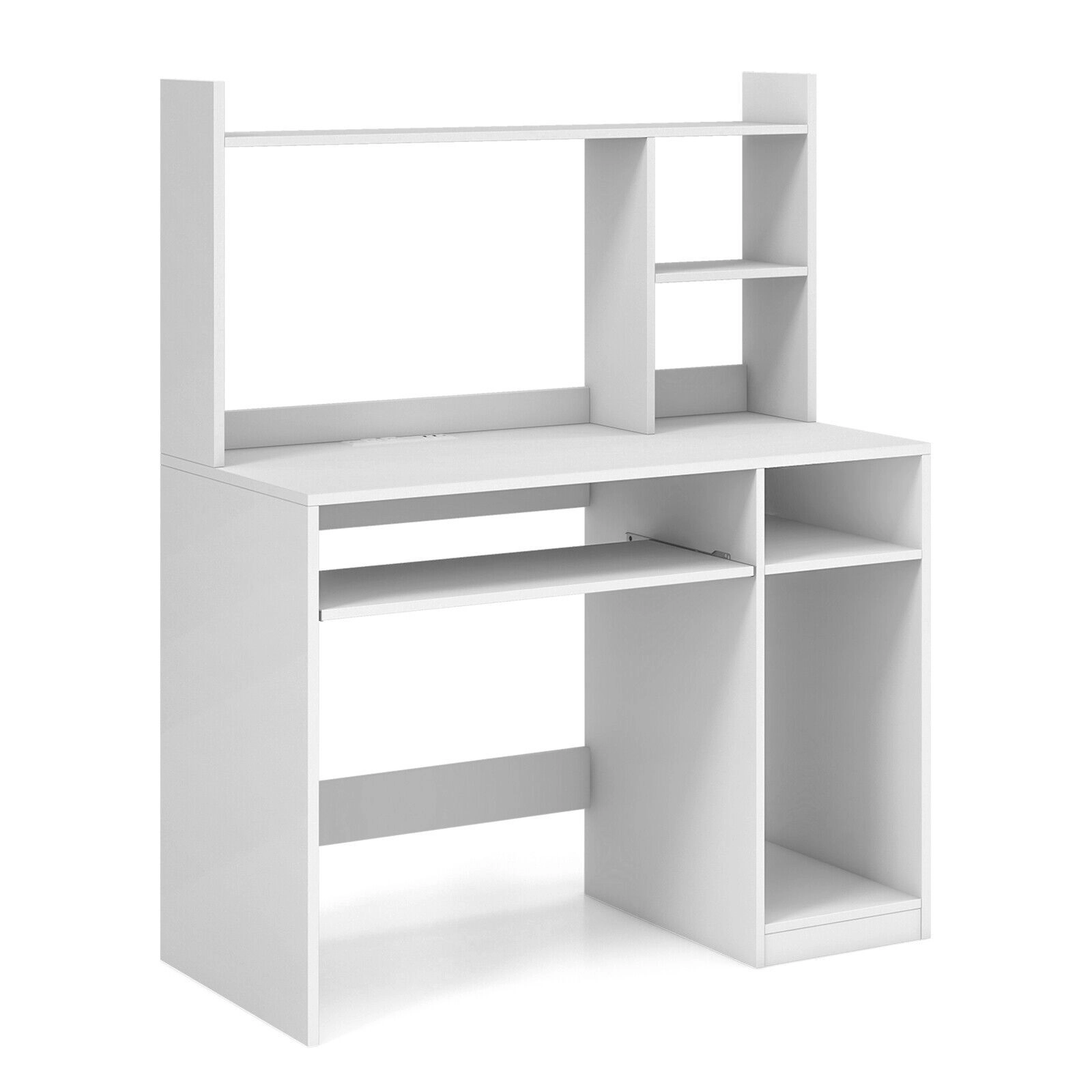 SlickBlue White Home Office Desk with Hutch, Shelves and CPU Stand