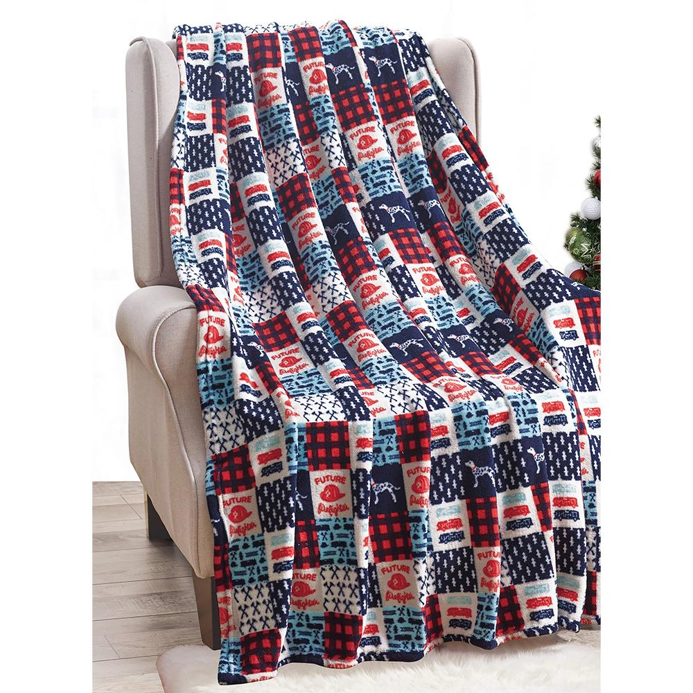 Plazatex Firefighter Patchwork Decorative Machine Washable Throw 50" x 60" Red, White & Blue