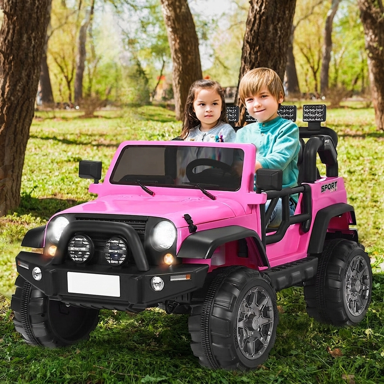12V 2-Seater Kids Ride On Car Truck Parent Remote Storage Box Spring Suspension 48.5-in Ages 3+ 110-lb Capacity Pink