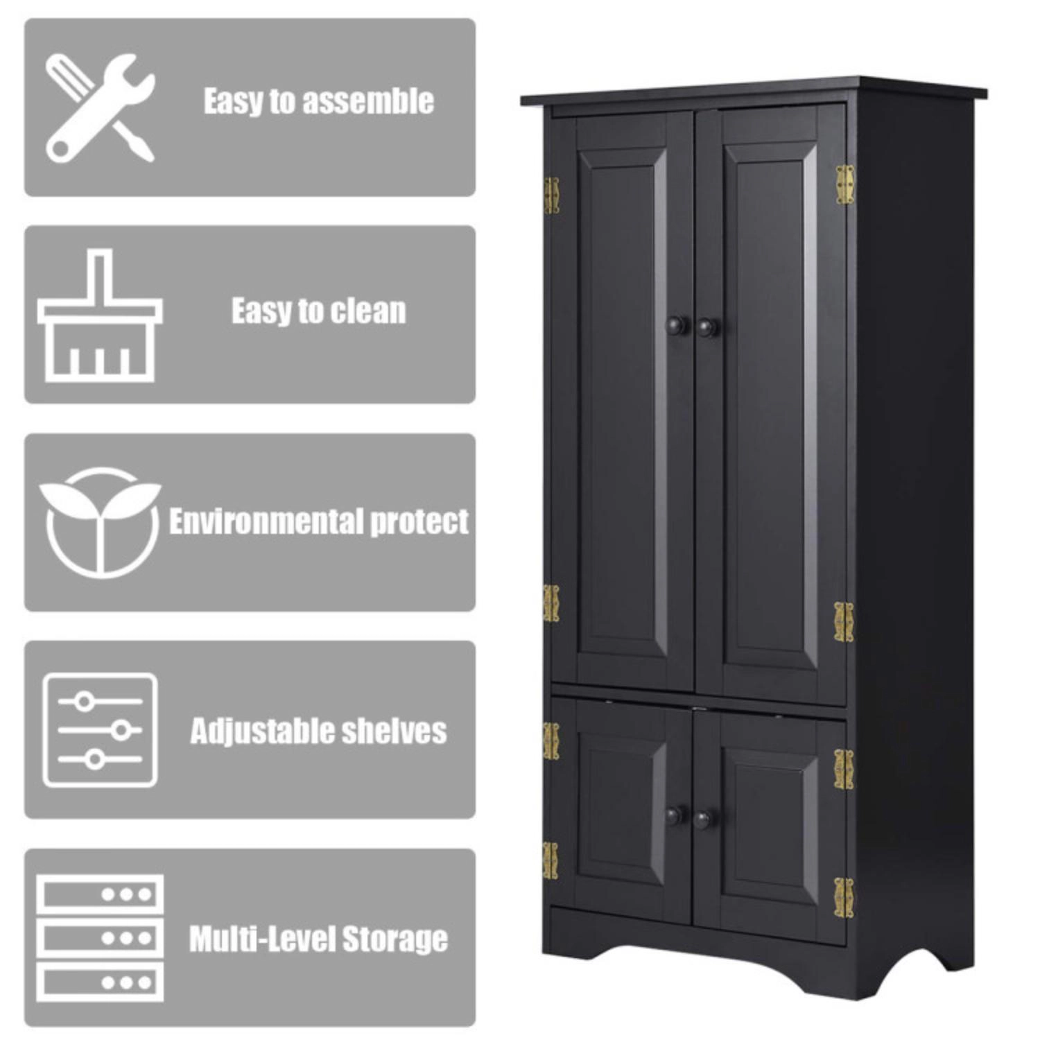 Hivvago Accent Floor Storage Cabinet With Adjustable Shelves And Antique 2-Door