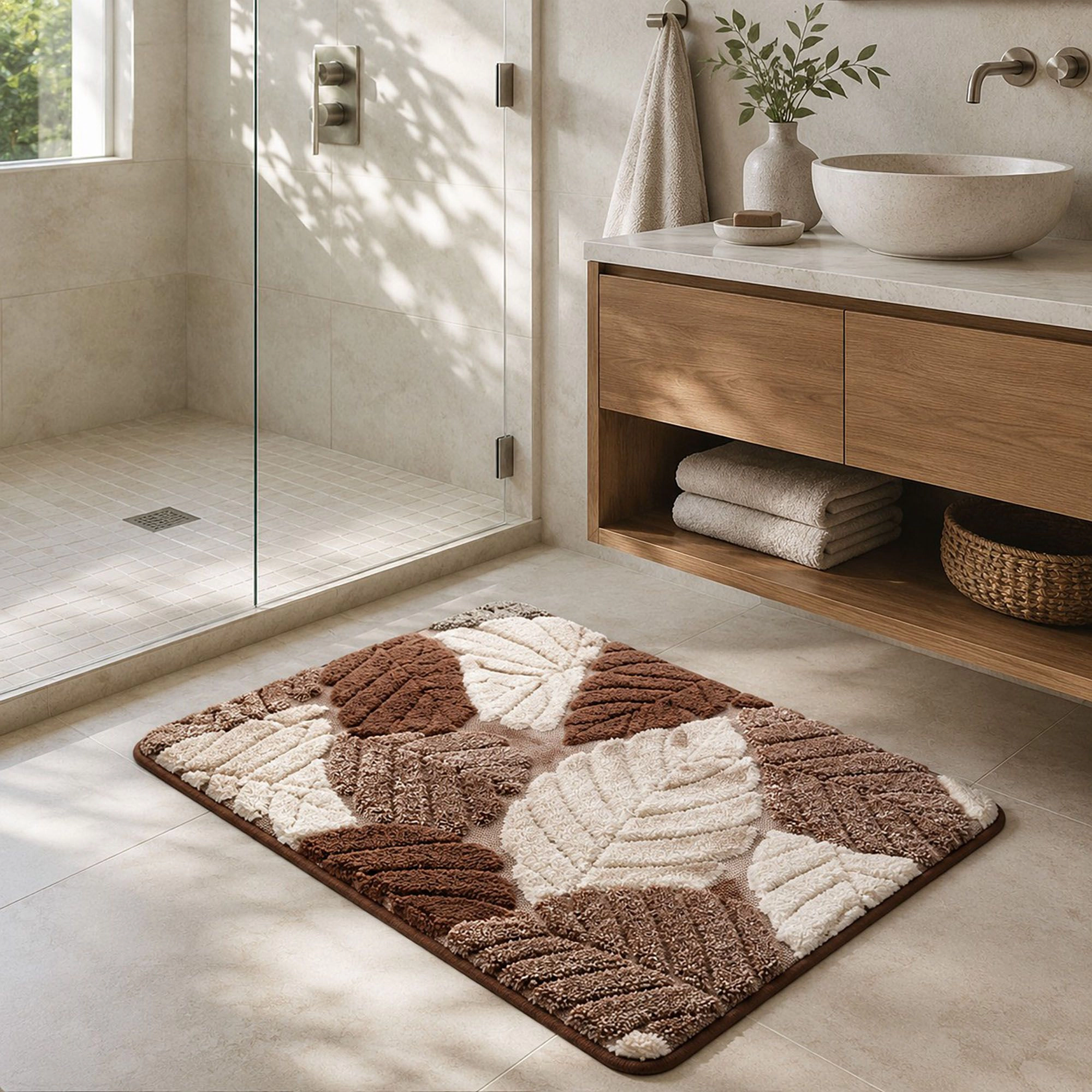 Alilang Unisex Botanical Leaf Bath Mat Nonslip Tufted Accent Rug 15.7 x 23.6 Inches