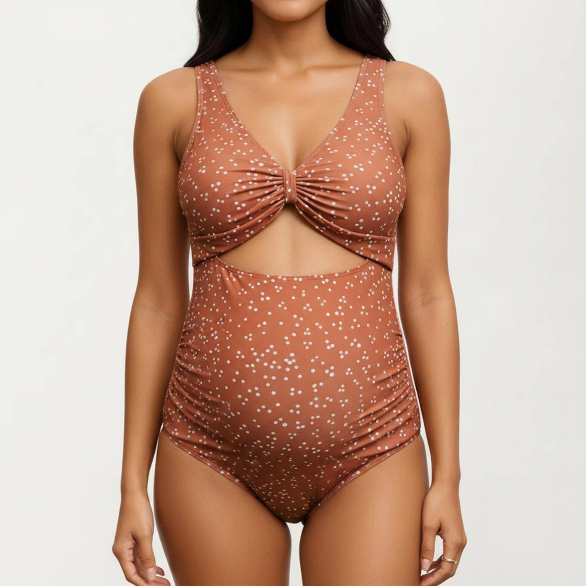 Anna-Kaci Women Polka Dot Cutout Maternity Swimsuit - Knot Front Detail