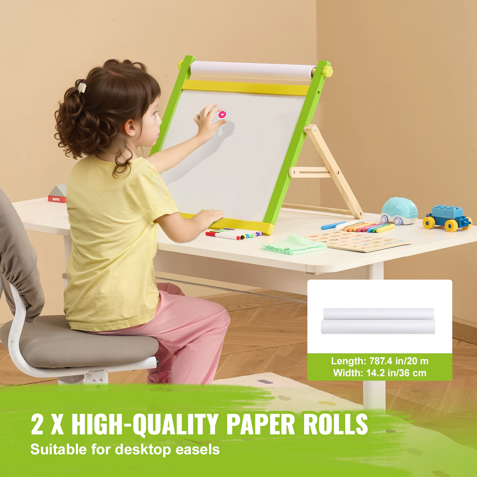 HONGGE Easel Accessory Set, 32 PCS Kid's Art Easel Painting Kit Including Chalks, Dry-Erase Markers & Paper Rolls