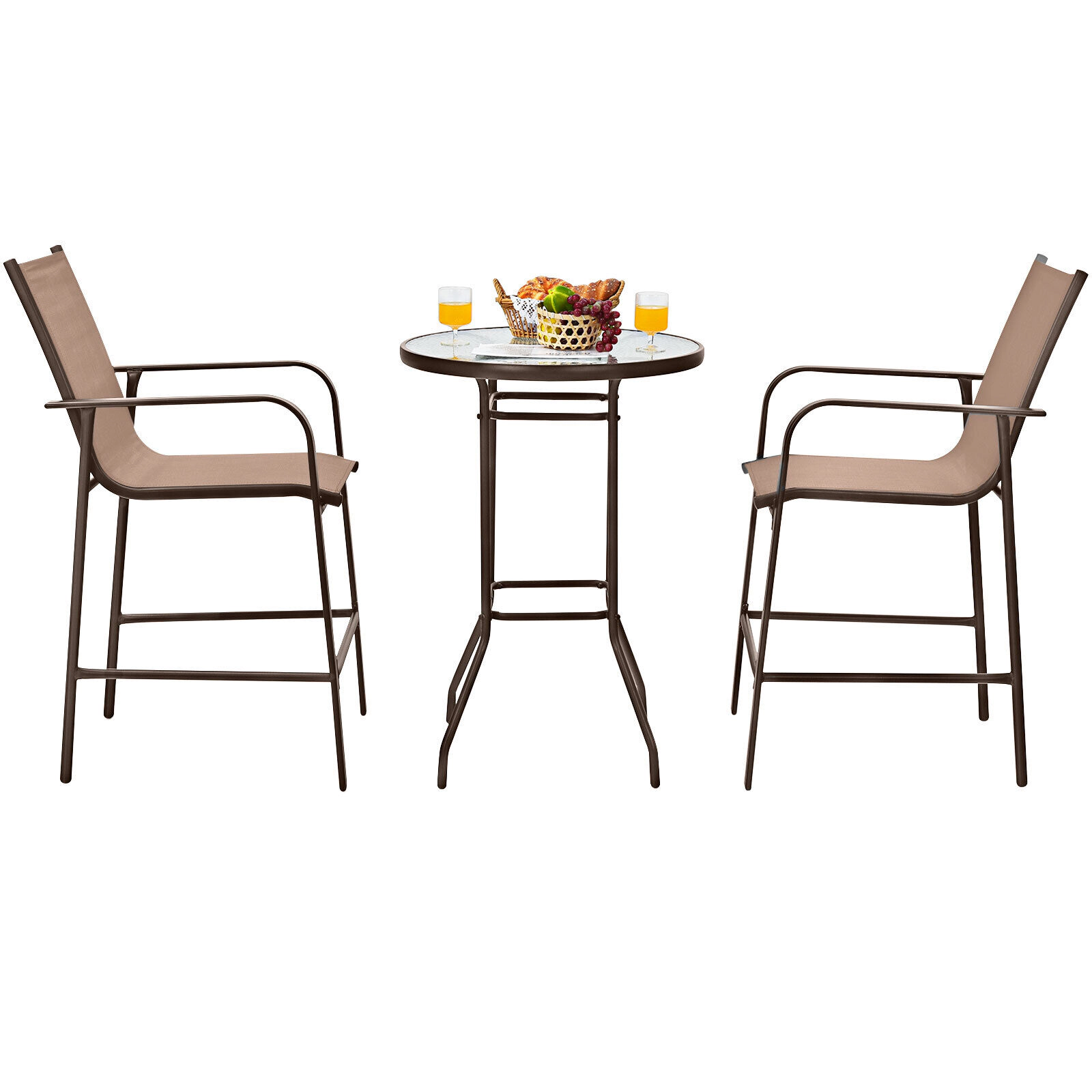LJG 3 Pieces Outdoor Patio Bar Table Stool Set