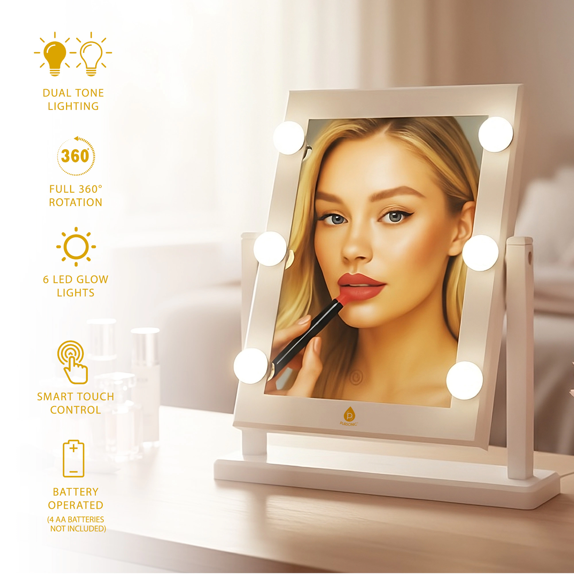 Pursonic Women’s LED Lighted Makeup Mirror Set: Refined Brilliance Pro 14" LED Mirror & LED Vanity Mirror