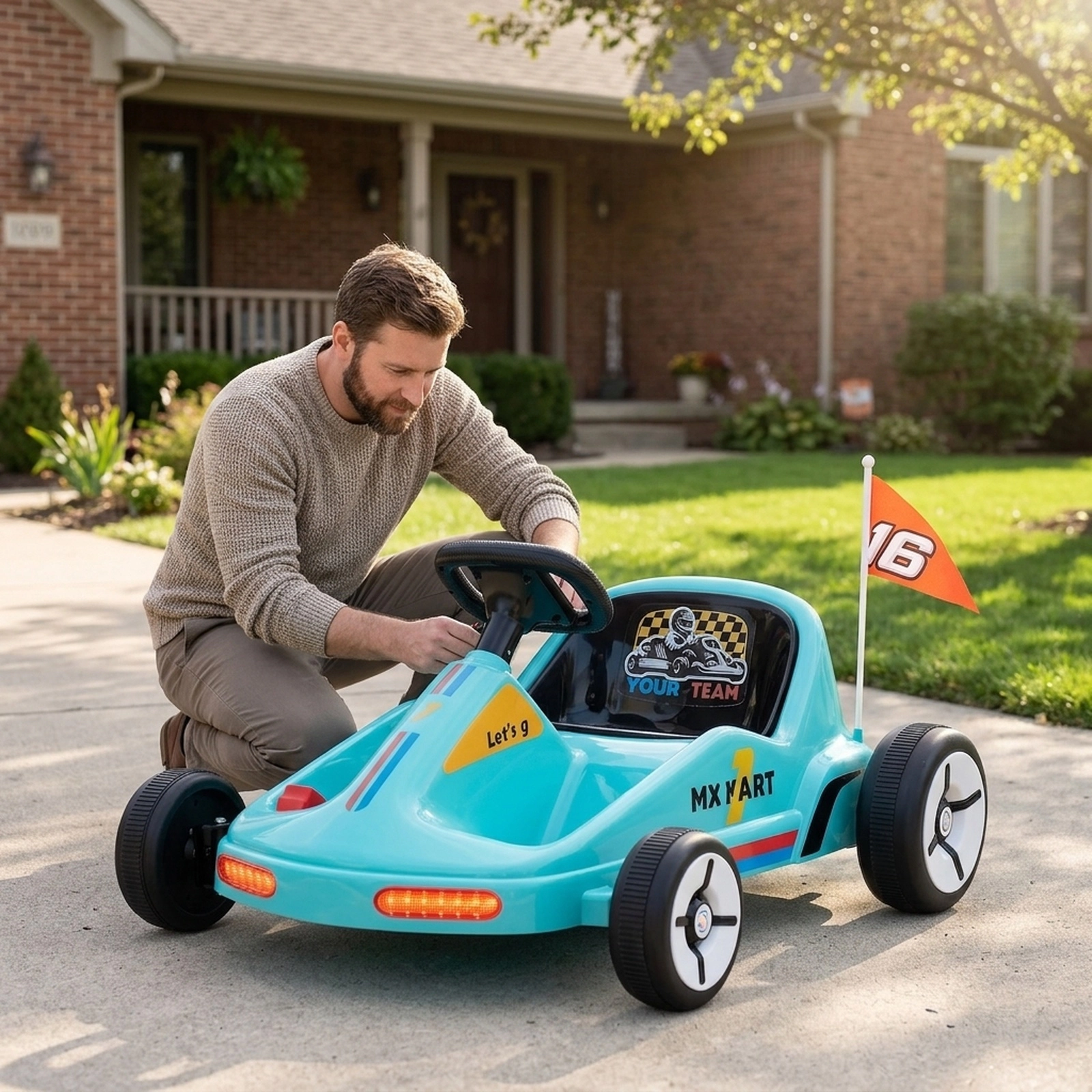 12V Kids Electric Go Kart 3-Speed Parent Remote 2-Speed Manual Mode One-Button Start LED Lights Ages 3+ Blue