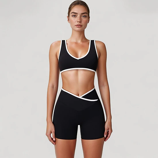 Anna-Kaci Women's High Waist Crossover Athletic Shorts with Stretch Fabric and Flattering V Front Waistband