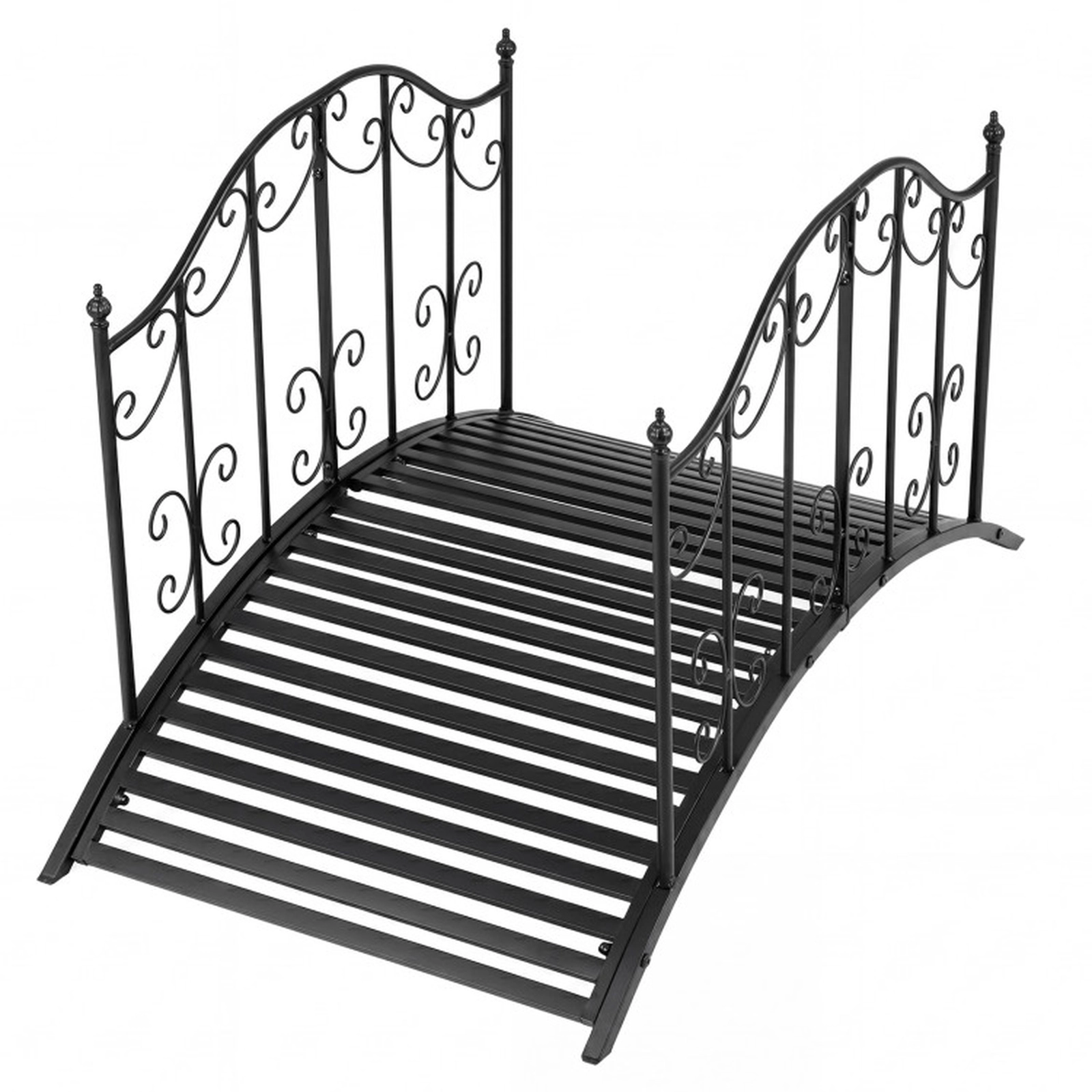 SUGIFT 3.9-ft 330-lb Capacity Black Arched Metal Garden Bridge with Dual Patterned Scrollwork Side Rails