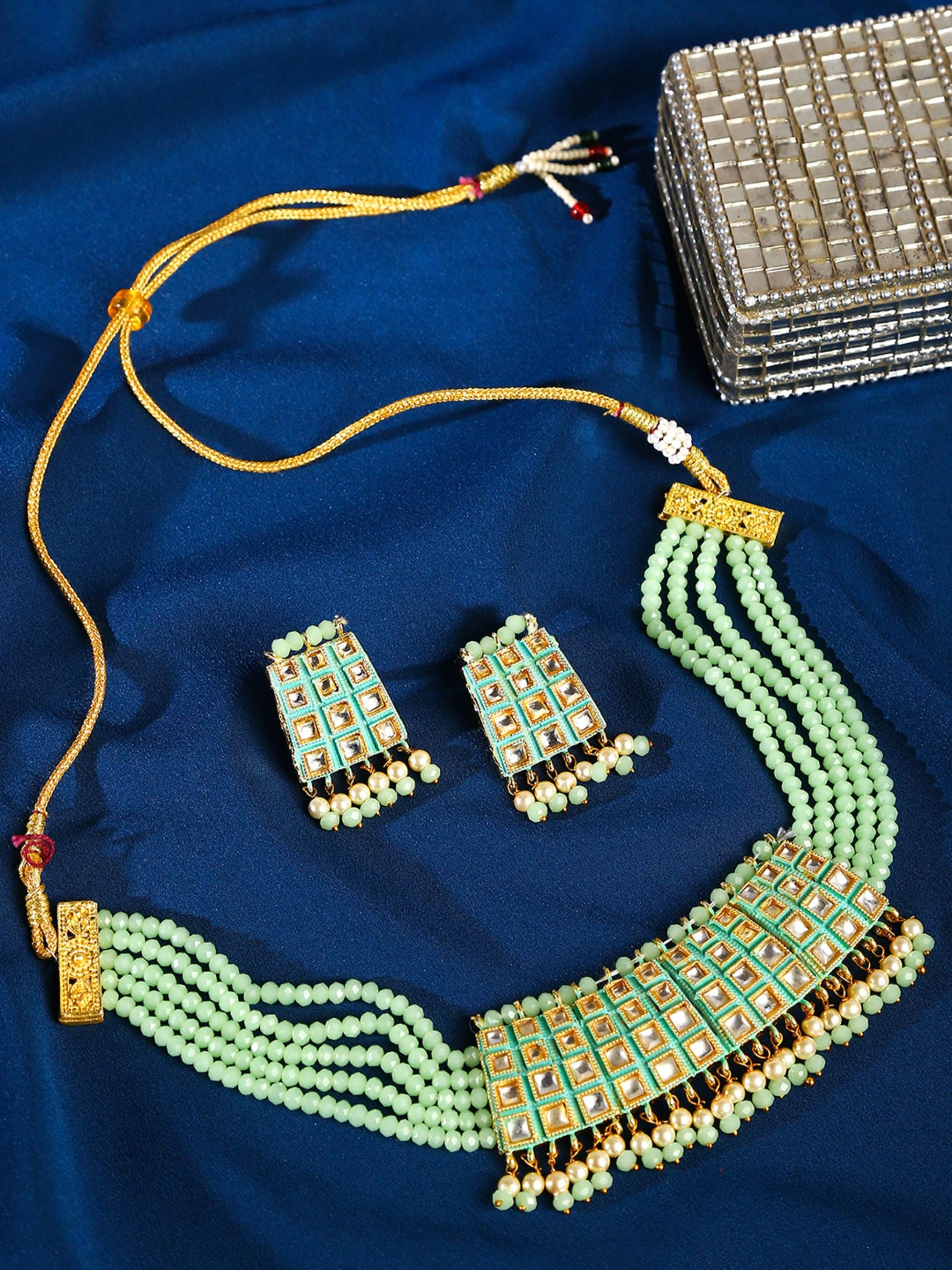 SOHI Women's Kundan Meenakari Jaipuri Choker Set