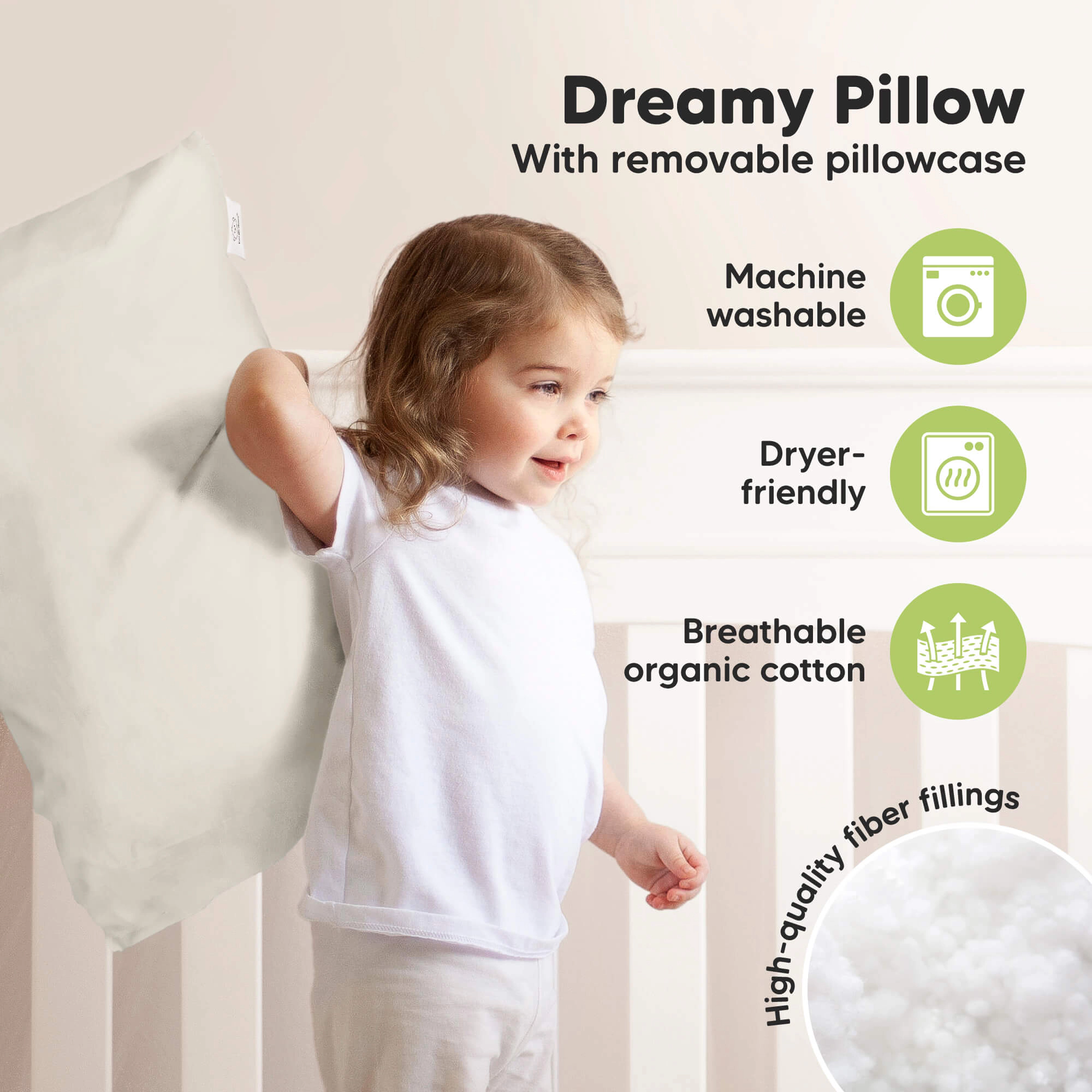 KeaBabies Jumbo Toddler Pillow with Pillowcase