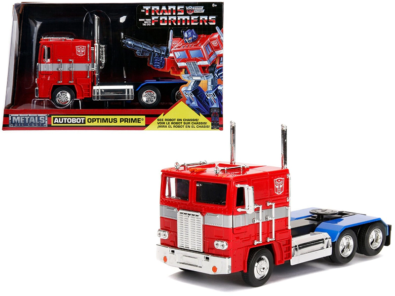 Jada G1 Autobot Optimus Prime Truck Red with Robot on Chassis from "Transformers" TV Series "Hollywood Rides"