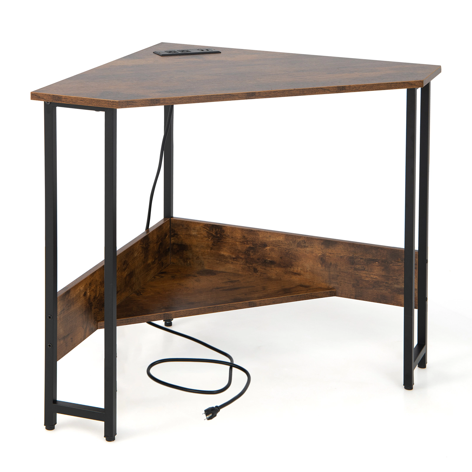 SUGIFT Space-Saving Triangle Computer Corner Desk with Charging Station 200-lb Tabletop Capacity Rustic Brown