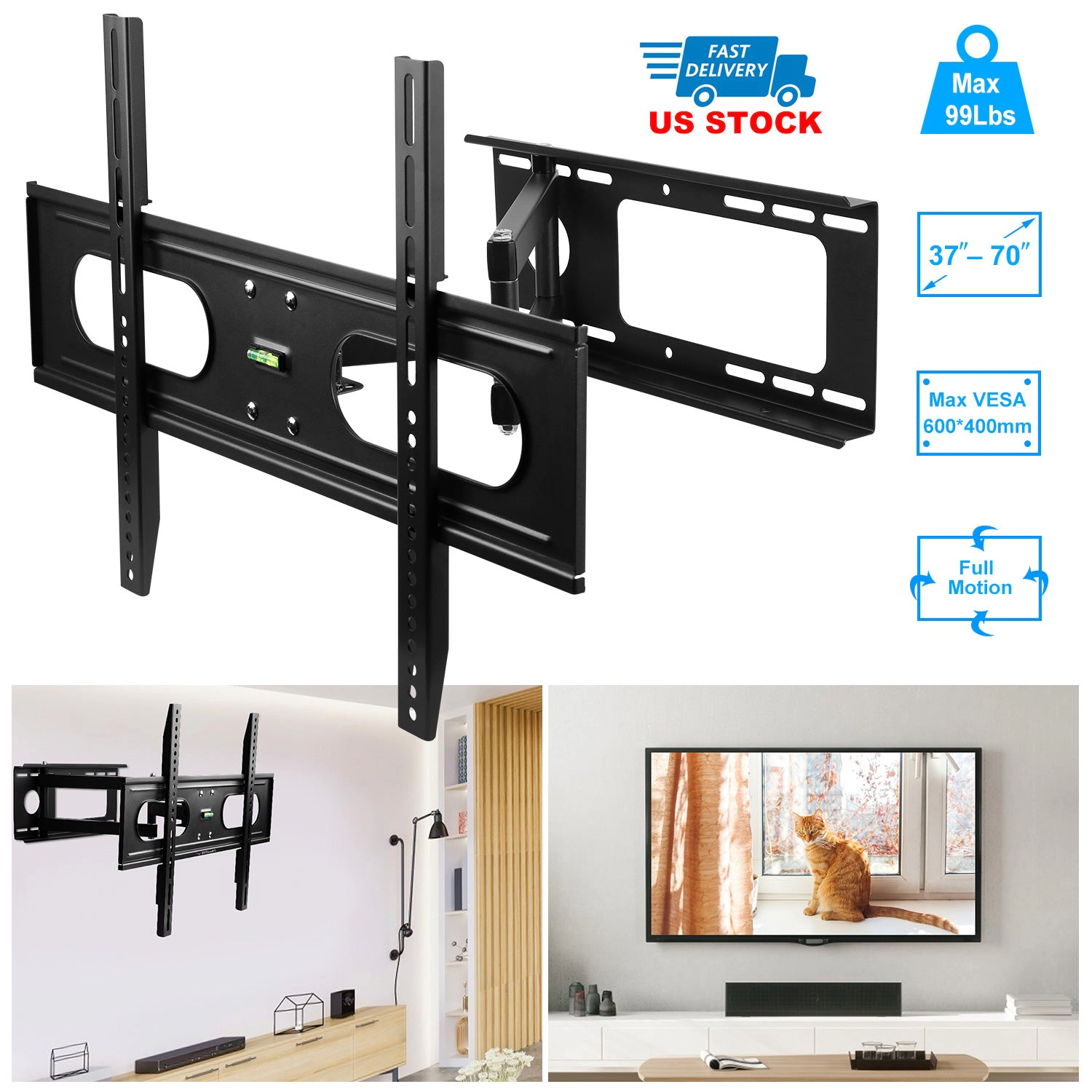GBruno Full Motion TV Wall Mount For 37-70 Inch TVs