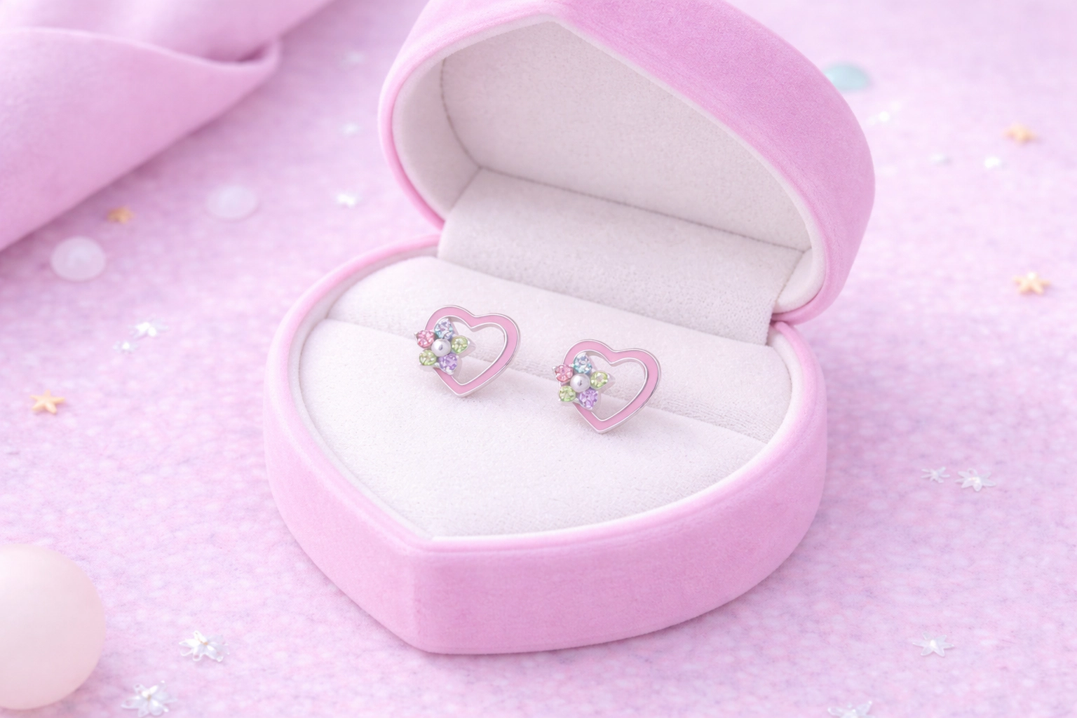 CHANTEUR Kids Heart Stud Earrings - Hypoallergenic Surgical Titanium Screwback, Silver-Plated