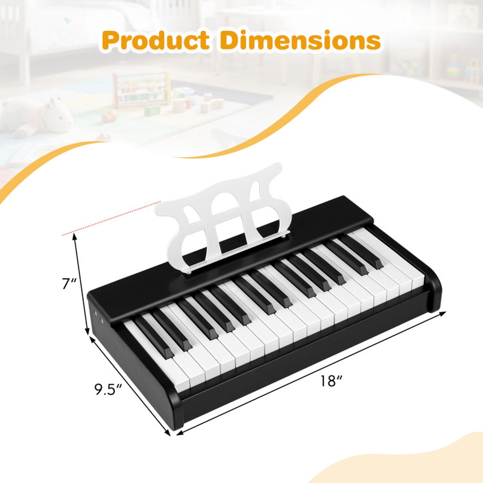 SUGIFT Kids Black 30-Key Digital Toy Piano with Removable Music Stand 18-in W 9.5-in D 3-in H Ages 3+