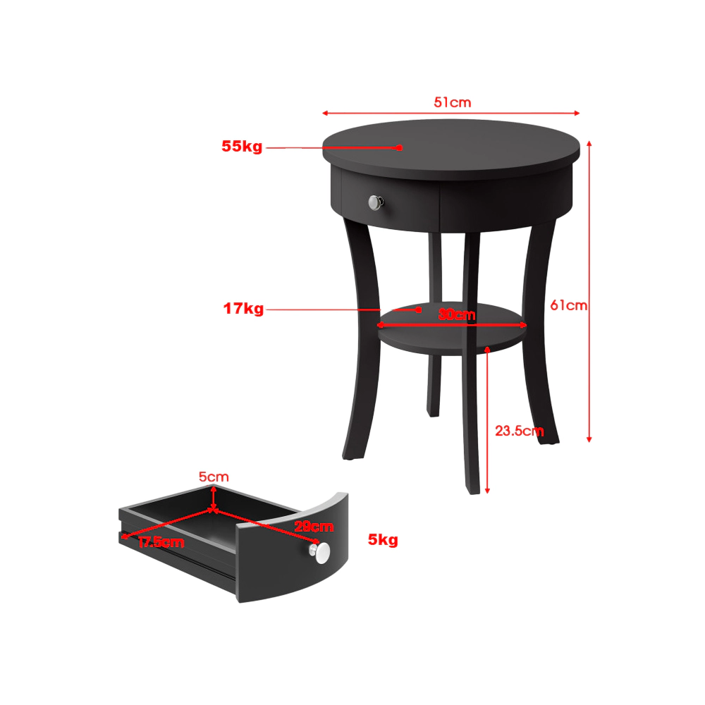 Hivvago 2-Layer Wooden Round Side Table with Open Storage Drawer