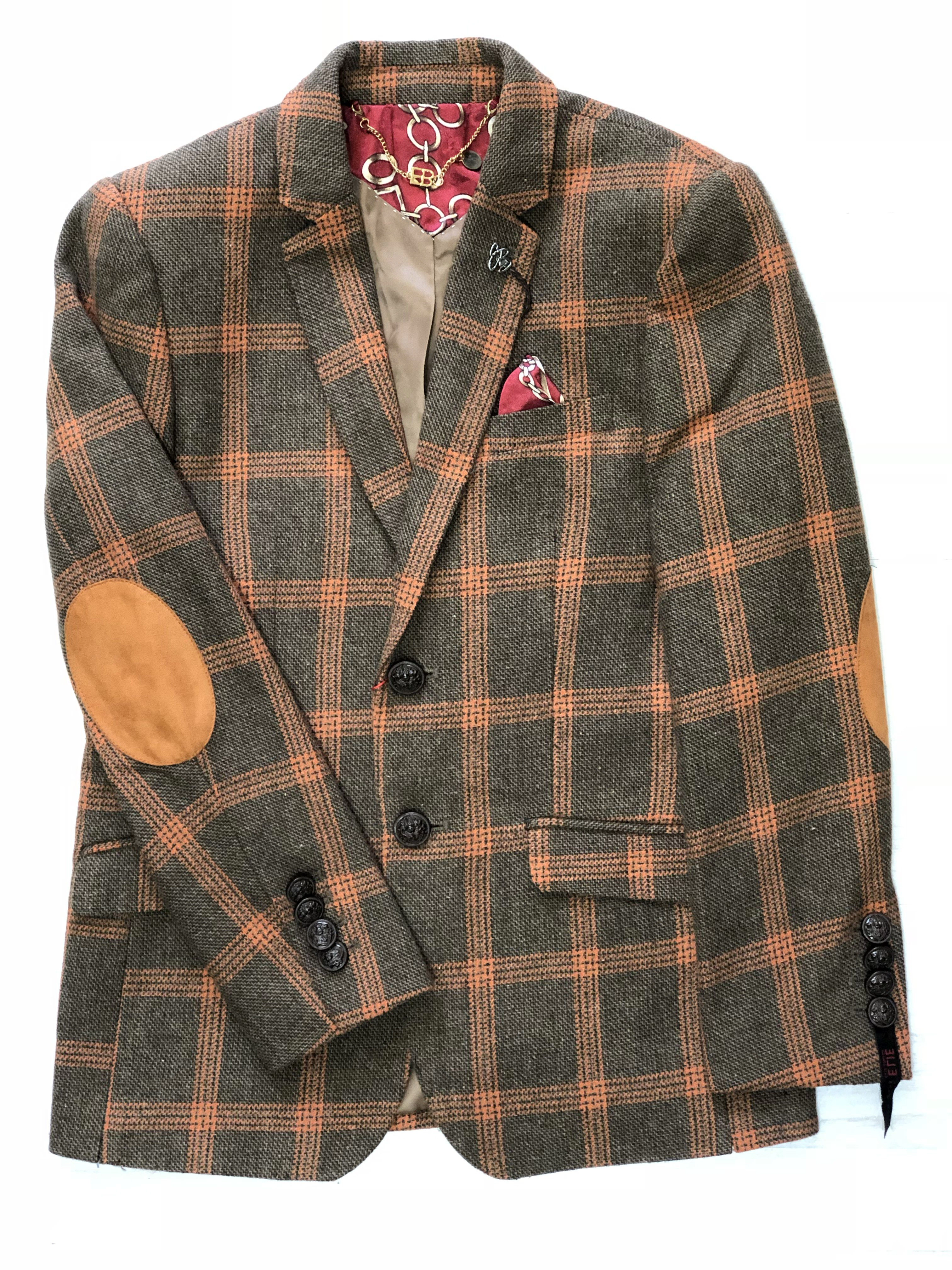 Elie Balleh Boys Slim Fit Premium Wool Checke Blazer
