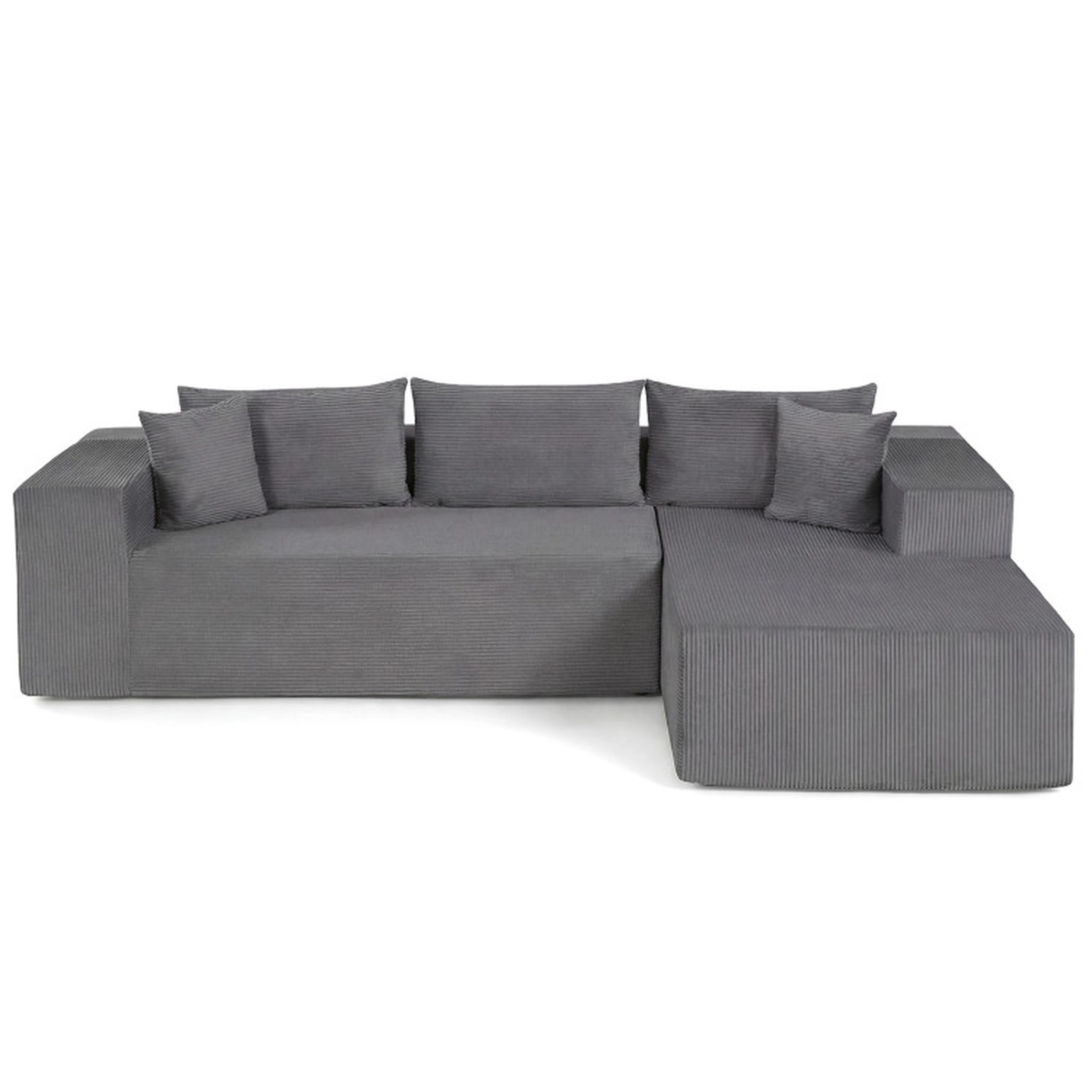 SUGIFT Gray 86-Inch L-Shaped Corduroy Modular Sectional Sofa with Washable Covers