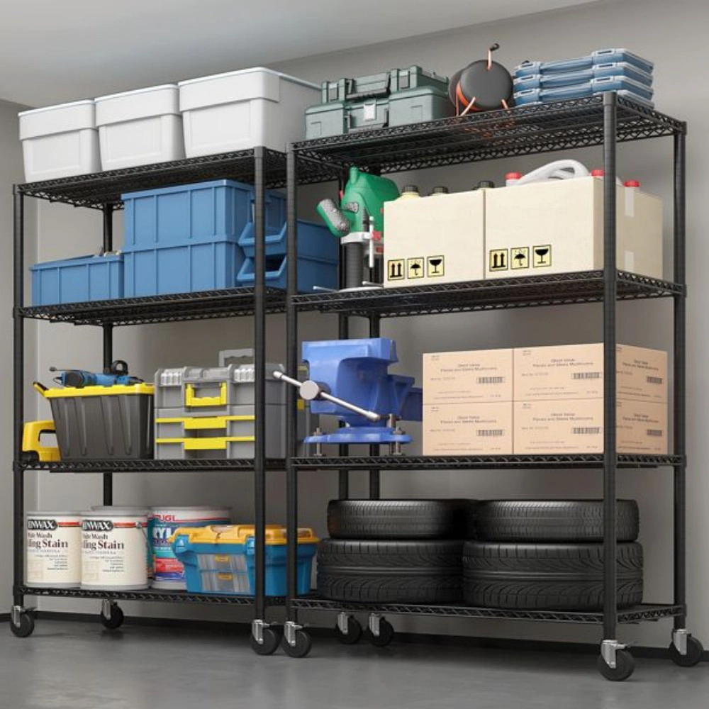 Flynama Heavy Duty Wire Shelving with Wheels 2500LBS NSF Adjustable Steel Rack for Garage Pantry and Commercial Shelving