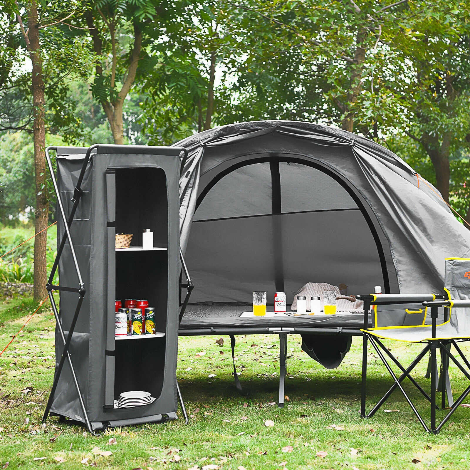 LJG Folding Camping Storage Cabinet with 3 Shelves and Carry Bag