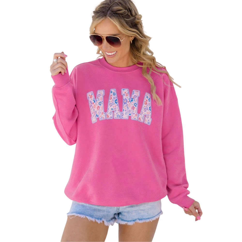 Sol Living Womens Floral MAMA Embroidered Graphic Pullover Sweatshirt