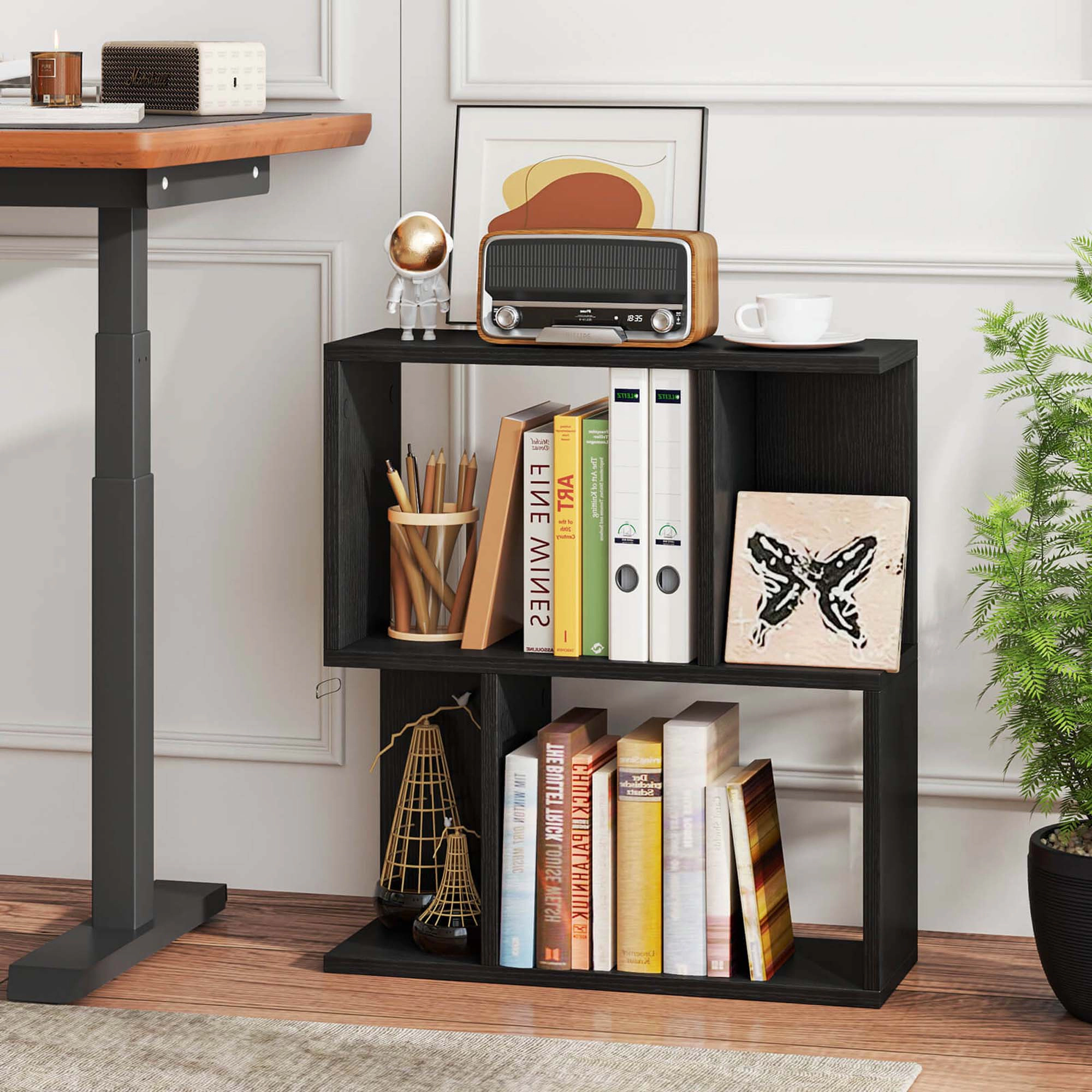 Costway 1/2 PCS 3-Tier Bookshelf Geometric Bookcase Side Table with Open Storage Display Shelf