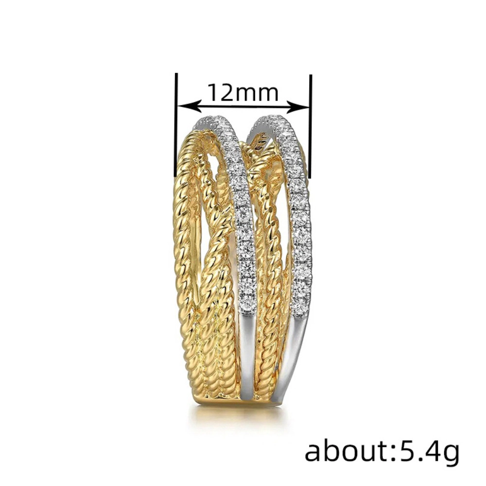 Fashion Two Tone Zirconia Multilayer Intertwined Wide Ring