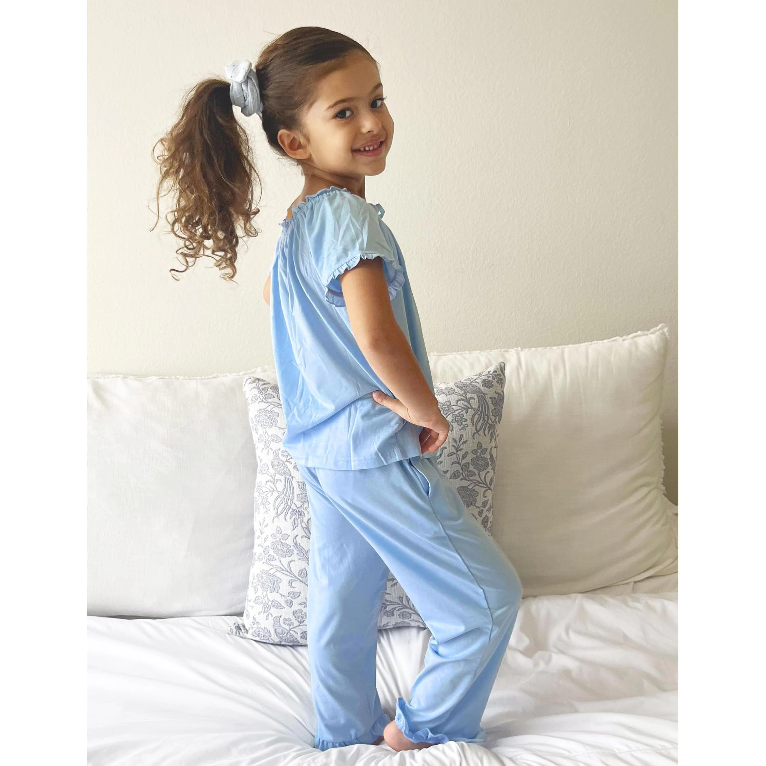 Arshiner Girls Pajamas Soft Piece Sets Ruffle Short Sleeve Long Pants Sleepwear