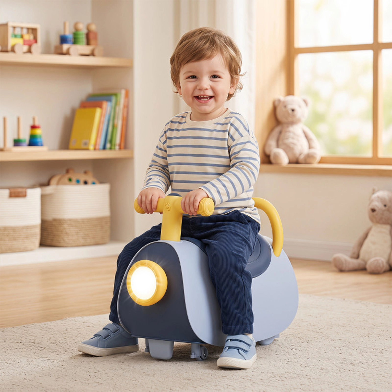 SUGIFT Kids Ride On Push Car with Headlight Music & Under Seat Storage 55-lb Capacity Ages 18-36 Months Blue