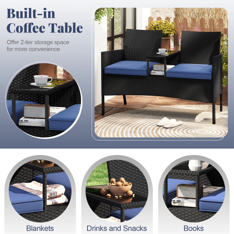 Hivvago Patio Loveseat With Built-In Table For Backyard Porch