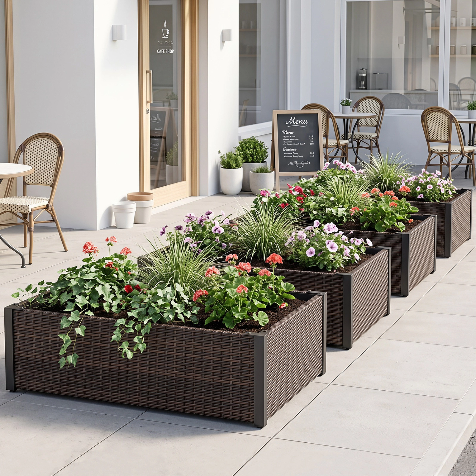 SUGIFT PE Rattan Elevated Raised Garden Bed Outdoor Planter with Open-Ended Base 132-lb Capacity Mixed Brown