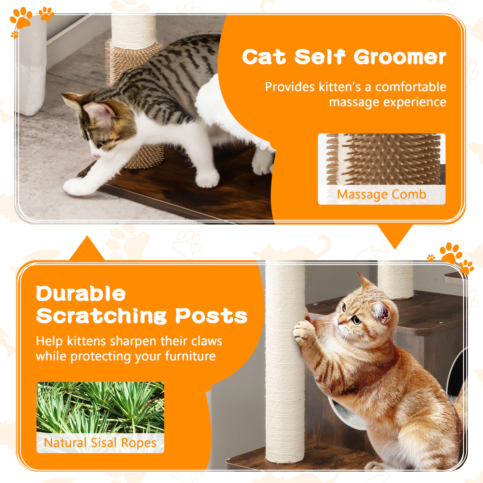 SUGIFT 71-in 7-Layer Wooden Cat Tree Tower with Self-Groomer Massage Comb Condo and Sisal Posts
