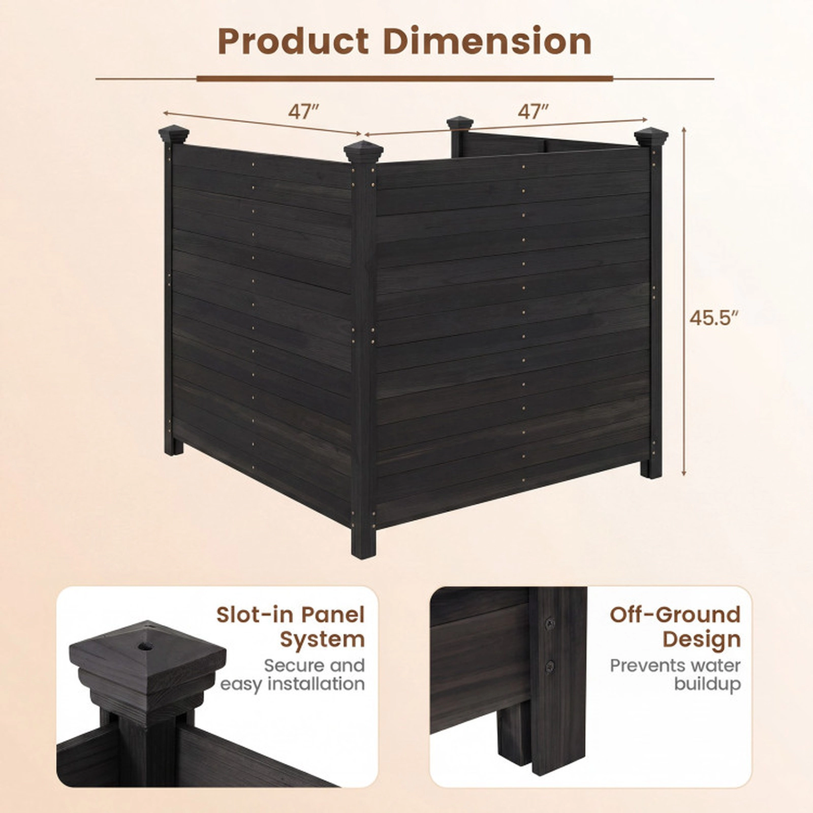 SUGIFT 3-Panel Fir Wood Outdoor Privacy Garden Trellis Fence for Air Conditioner Units 45.5-in Tall Brown/Black/Natural