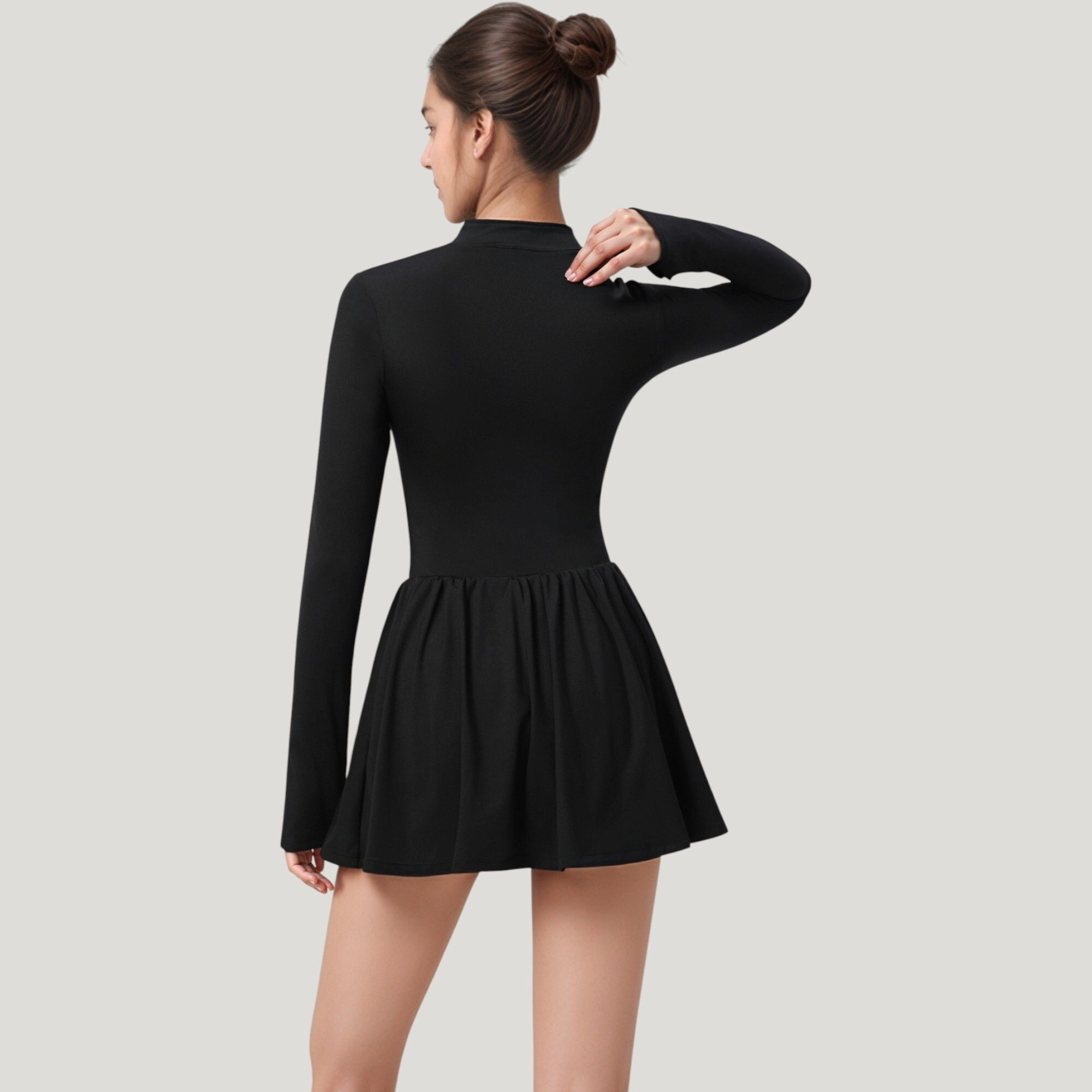 Anna-Kaci Women's Long Sleeve Athletic Dress with Front Zip and Flowy Skirt