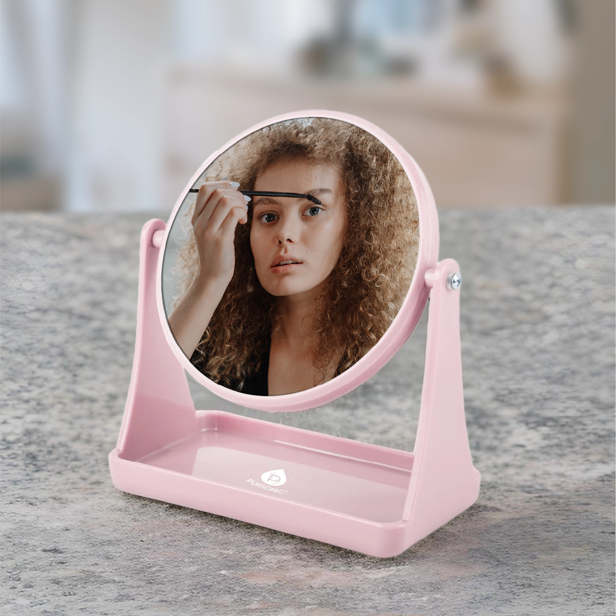 Pursonic Unisex Dual Magnification Vanity Mirror with Organizer Tray – 1x/5x Swivel Makeup & Grooming Mirror