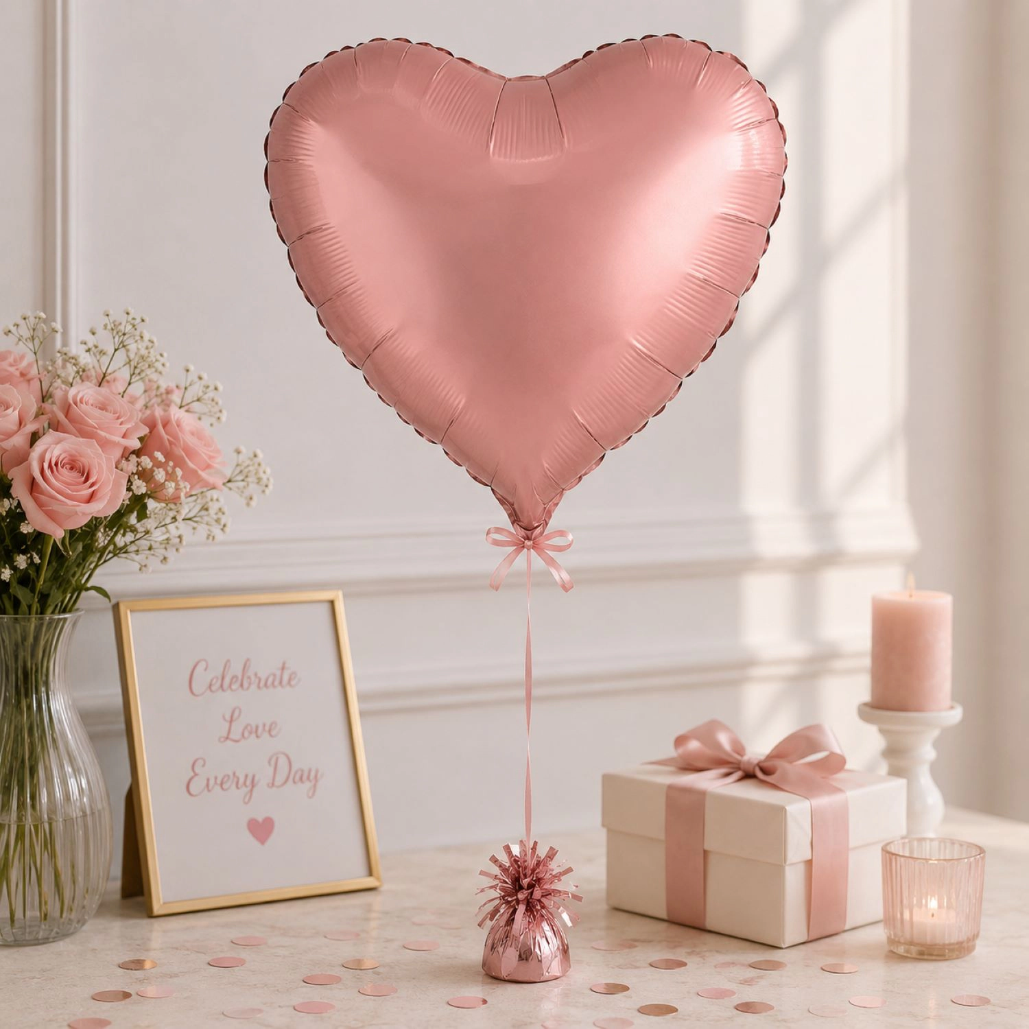 LoonBalloon Rose Gold Heart Foil Balloon with 8 Latex Balloons