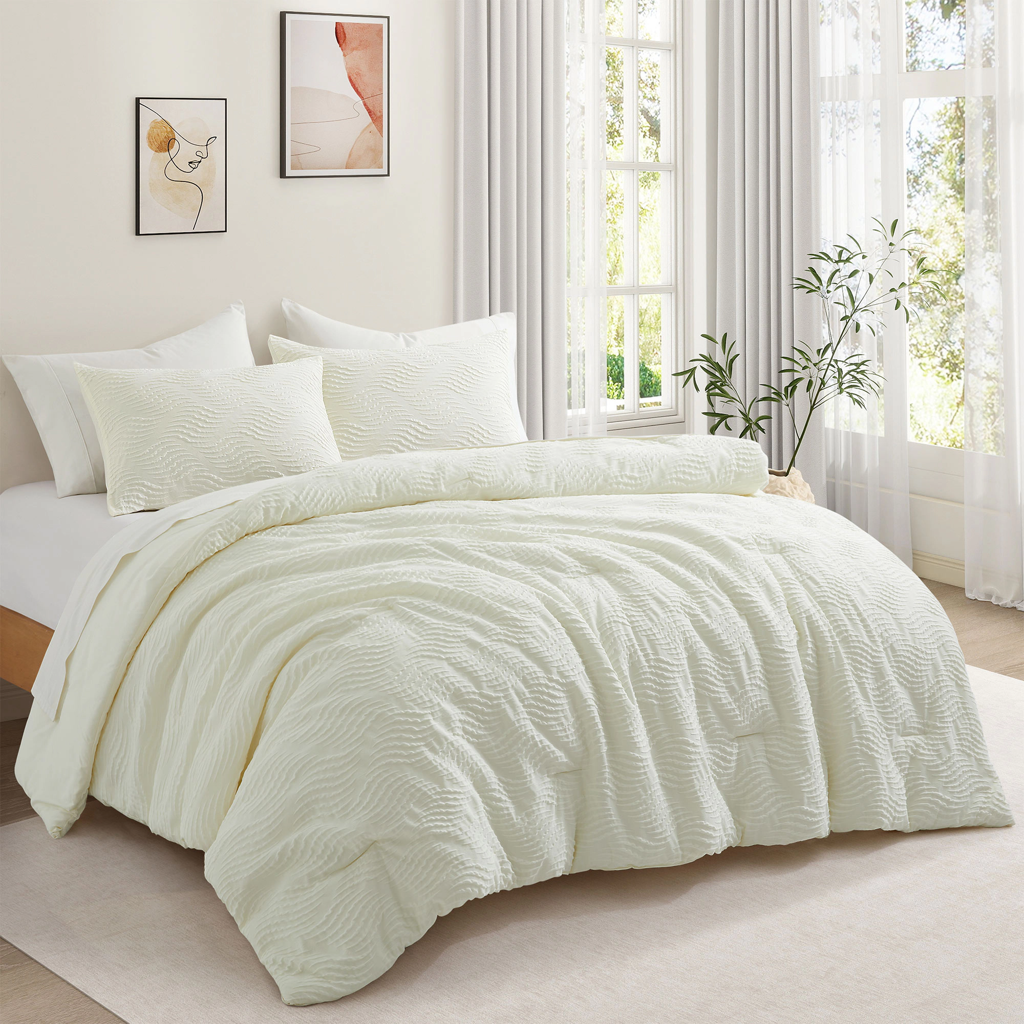 PEACENEST 2/3-Piece Textured Down Alternative Comforter Set with Pillow Sham