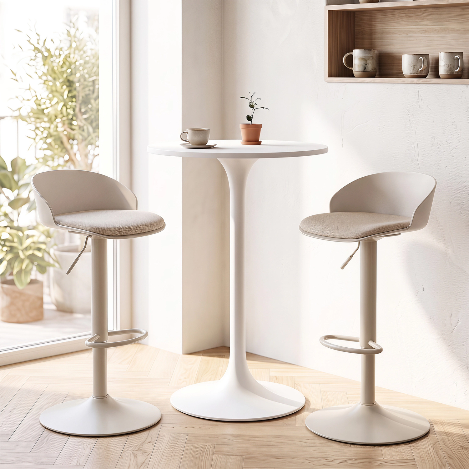 LJG Set of Adjustable Swivel Bar Stools with Back & Footrest 330 LBS for Dining