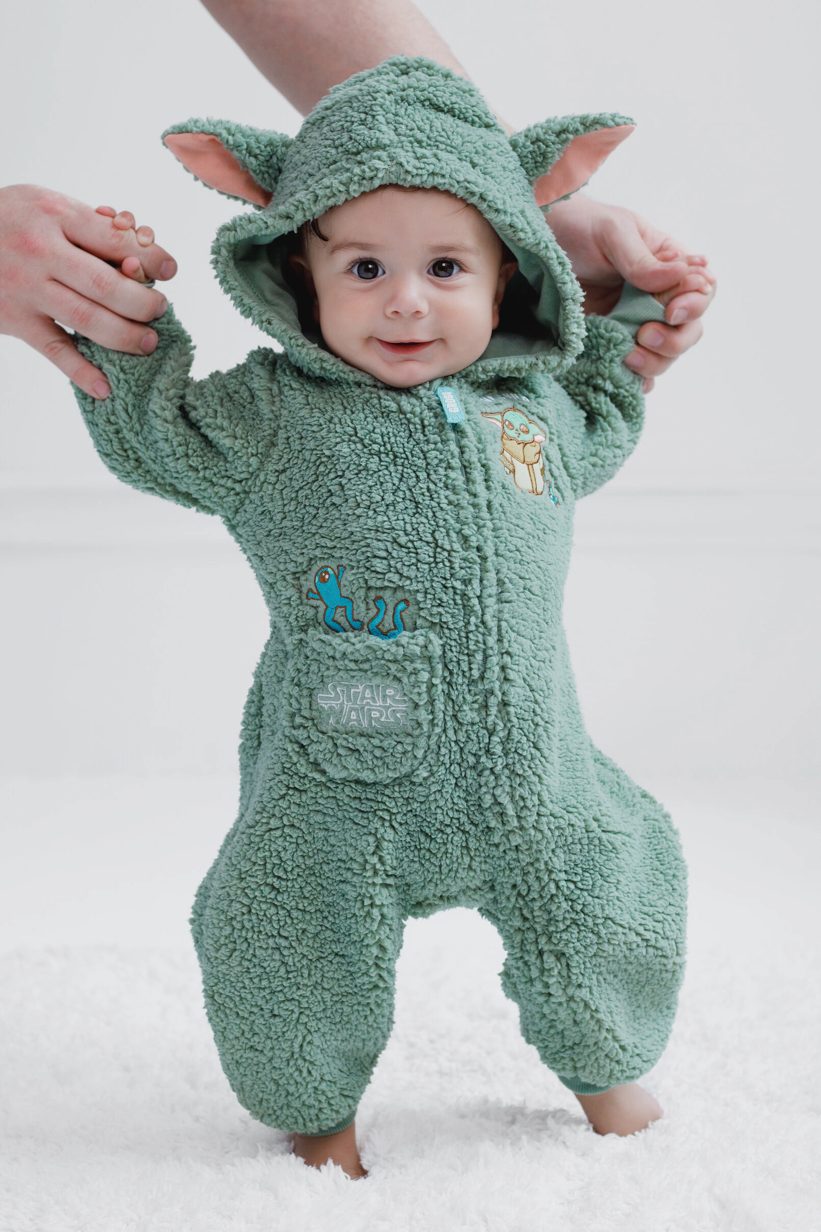 Star Wars The Mandalorian Grogu Baby Cosplay Fleece Hooded One Piece