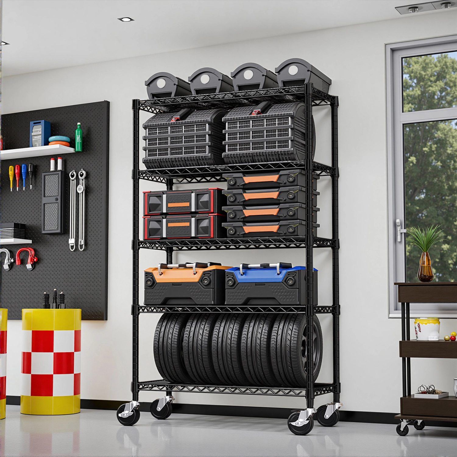 Flynama 5-Tier Steel Shelving Unit, 47.2x17.7x76.7in, 1750lb, Adjustable Rack with Wheels for Home Kitchen Garage