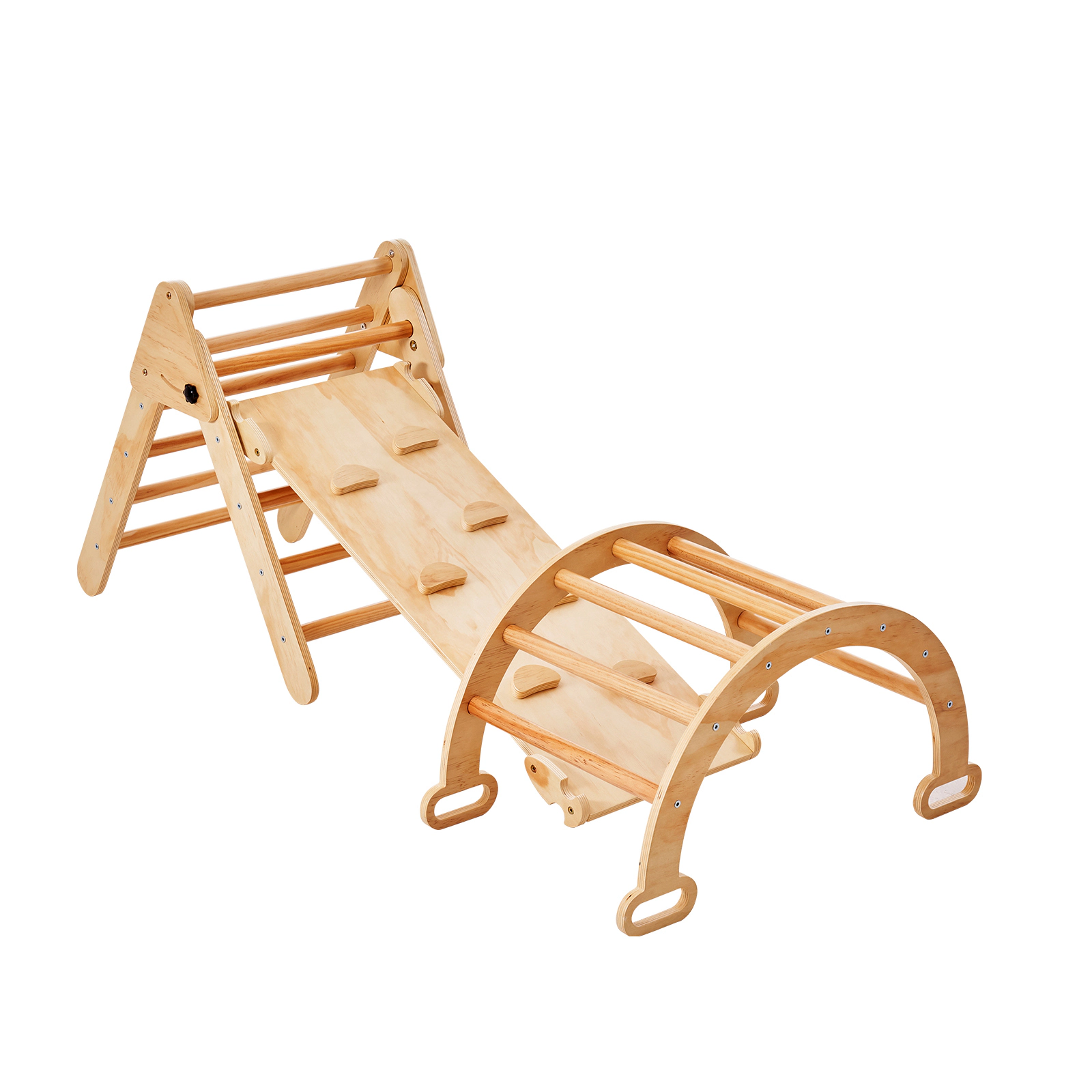 HONGGE Pikler Triangle Set 5 in 1 Toddler Climbing Toys Indoor Playground Ramp and Arch Montessori Climbing Set with
